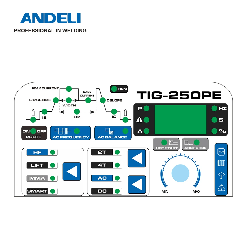 ANDEL 220V TIG-250 Series AC DC TIG เครื่องเชื่อม TIG AC TIG เย็น Pulse อลูมิเนียมเชื่อมเชื่อม MMA จุดเชื่อม