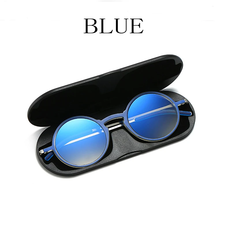 Mai Blume Anti-blau Lesebrille Dünne Protable Presbyopie Brillen Mit Fall Runde Brille Rahmen Für Männer Leser + 1,5 + 2 – Detail 10