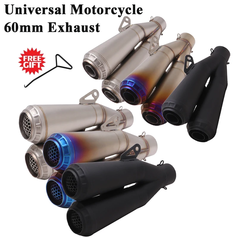 Universal Motorcycle GP Exhaust Pipe Escape Modified 60mm Muffler 2 Holes Double DB Killer For R1 R6 752S Z900 GSR750 502C CB600