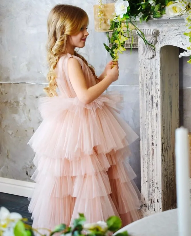 

Lace Applique Fluffy sleeveless evening girl Dresses first communion princess Dress children girls Gown