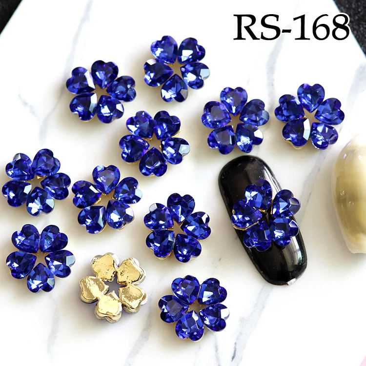 Cristal colorido liga Nail Art Rhinestone, coração e flor, Metal Manicure Acessórios, DIY Nail Decoration, Nails Charms, 10pcs