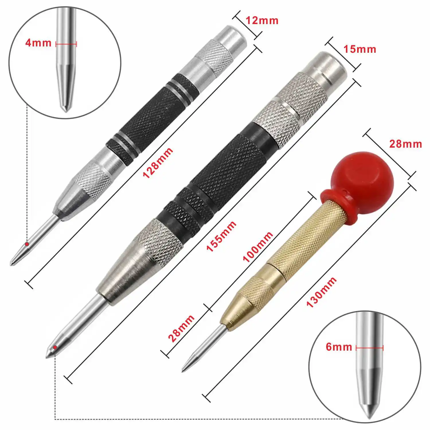 Automatic Center Pin Punch Spring Loaded Marking Starting Holes Tool HSS Wood Press Dent Marker Metal Tool Drill Bit