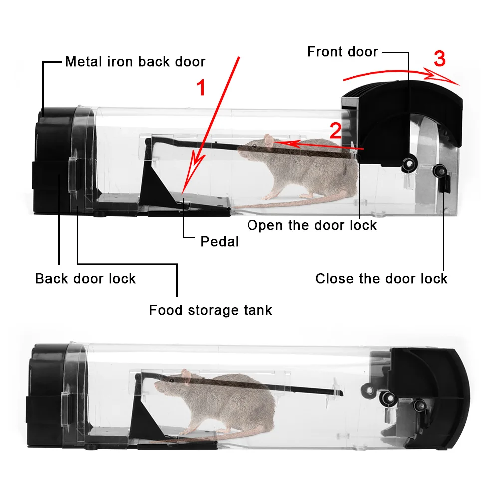 Reusable Safe Firm Rodents Trap Household Mouse Catcher Plastic Smart Self-locking Mousetrap for Indoor Outdoor Garden