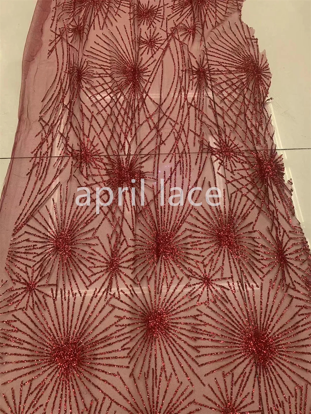 

10Yards Dark Red Tulle Wedding Elegant London African Bling Glitter Lace Fabric for Occasion /Sawing Bridal Dress