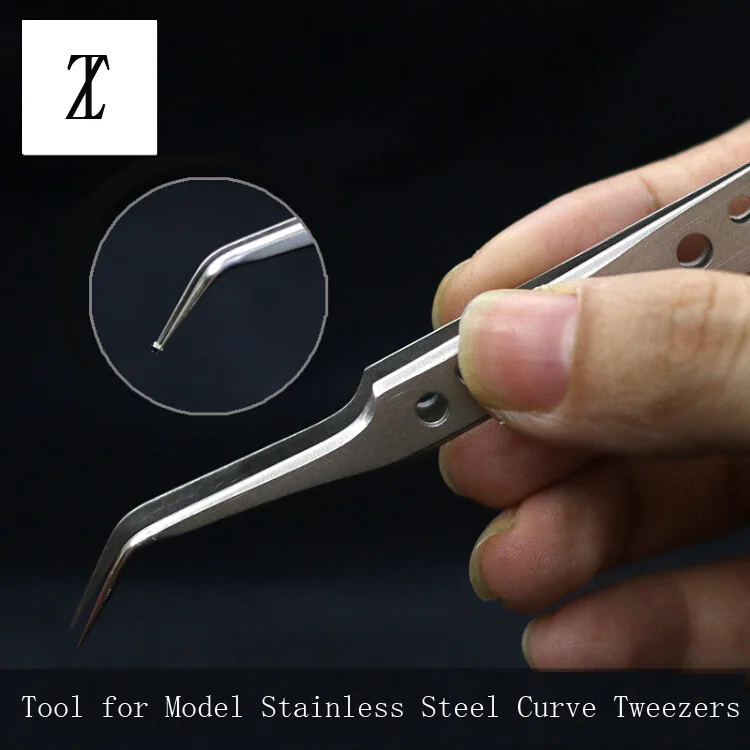 Model Making Tools Military Model Stainless Steel Antistatic Tweezers Curved Non-slip Tweezer