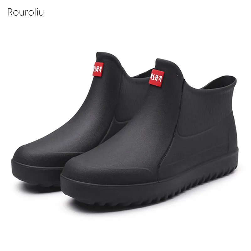 Men Outdoor Non-Slip Ankle Work Rain Shoes 2021 Autumn Flat Platform Waterproof Water Shoes Winter Warm Rain Boots