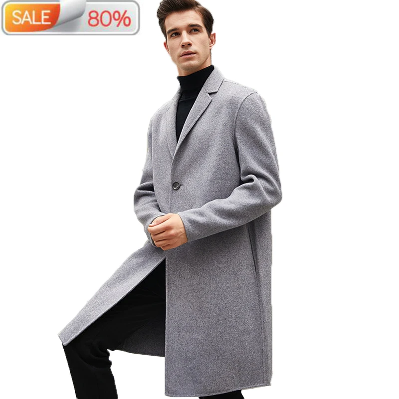 Double-faced Wool Men Korean Overcoat Spring Autumn Long Mens Coat and Jacket Abrigo Hombre MNDY9902 B21496