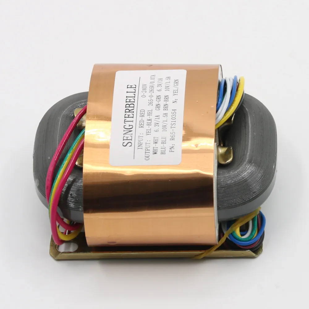 Hifi 80W (80VA) R-Core Audio Copper Transformer 265V-0-265V + 0-6.3V*2 + 0-10V*2 For Tube Preamplifier