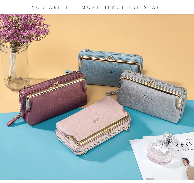 Women Mini Shoulder Bag Soft PU Leather Small Purse Long Money Wallet Mobile Phone Multifunction Credit Card Holder For Girls