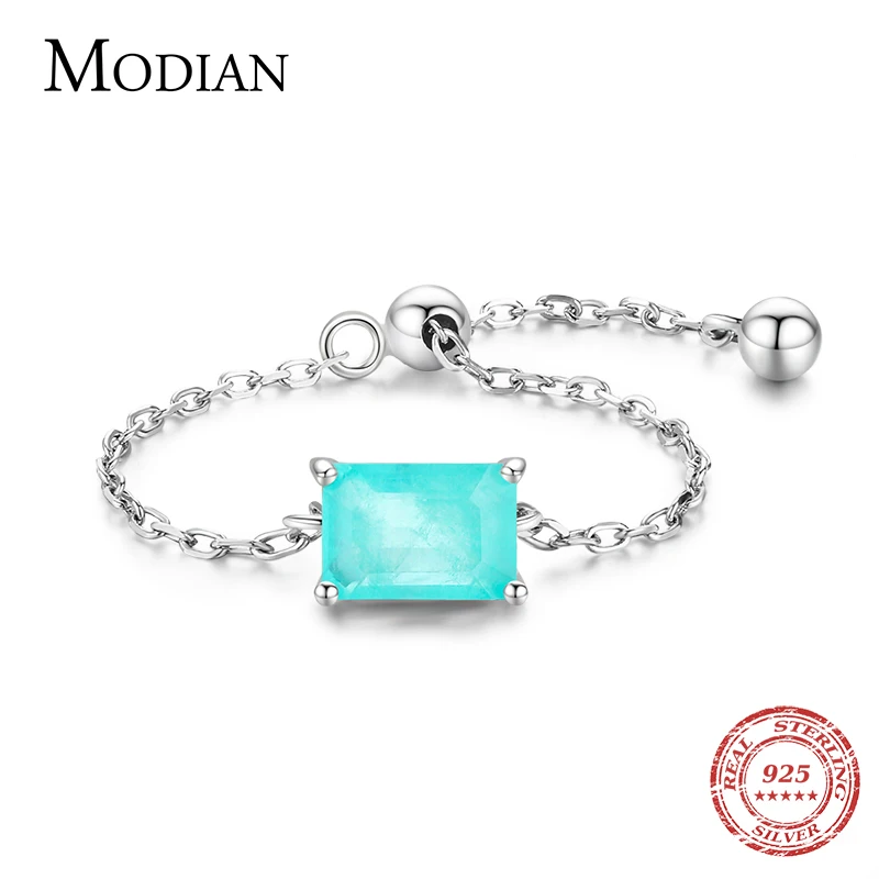 Modian High Quality Adjustable Green Tourmaline Silver Jewelry Classic 925 Sterling Silver Chain Link Female Rings For Women