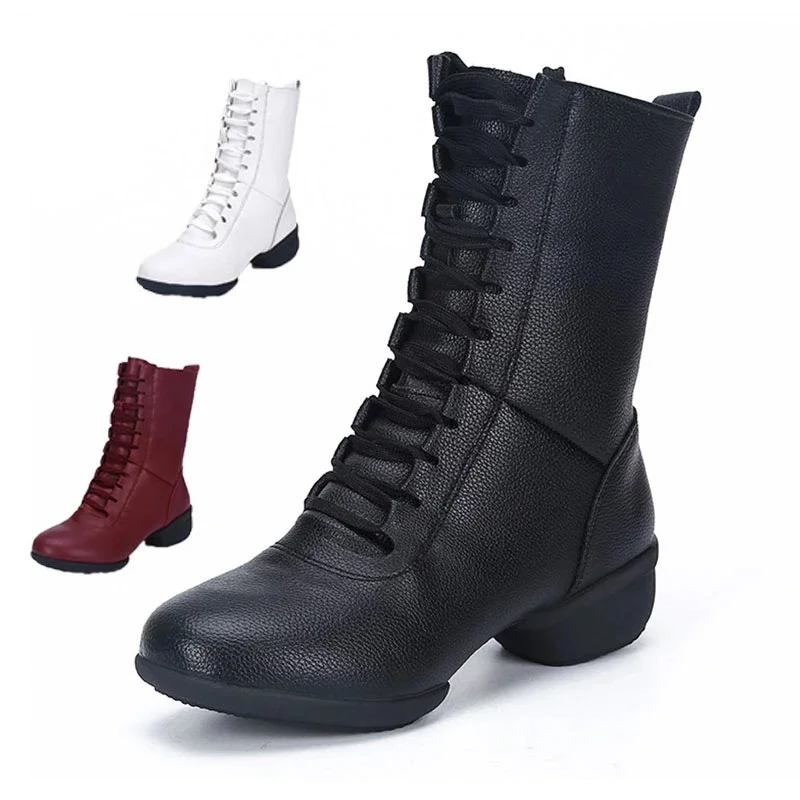 SNURULANJazz Dance Boots Women Ballroom Ladies Latin Warm Boots Square Modern Party Shoes Middle Heel 4cm Autumn Winter Dancing