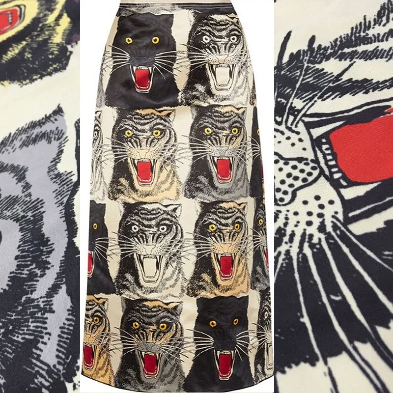 European and American brand spring and summer classic tiger head digital printing polyester fabric handmade DIY fashion fabric