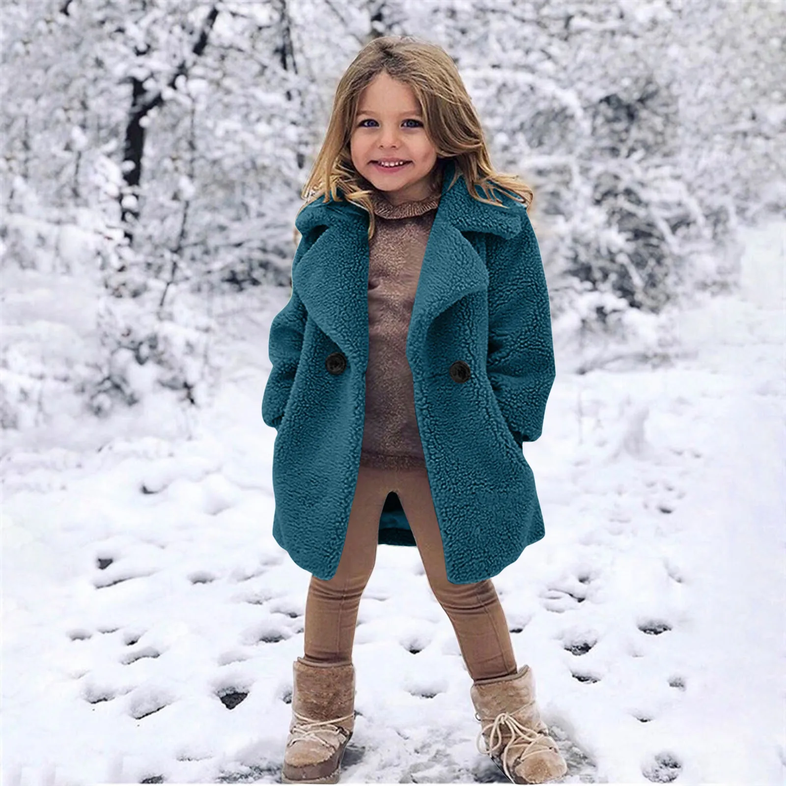 Winter Girls Coat for Toddler Baby Kids Windproof Thicken Loose Coat Lapel Jacket Warm Fleece Outerwear Children Warm Clothes