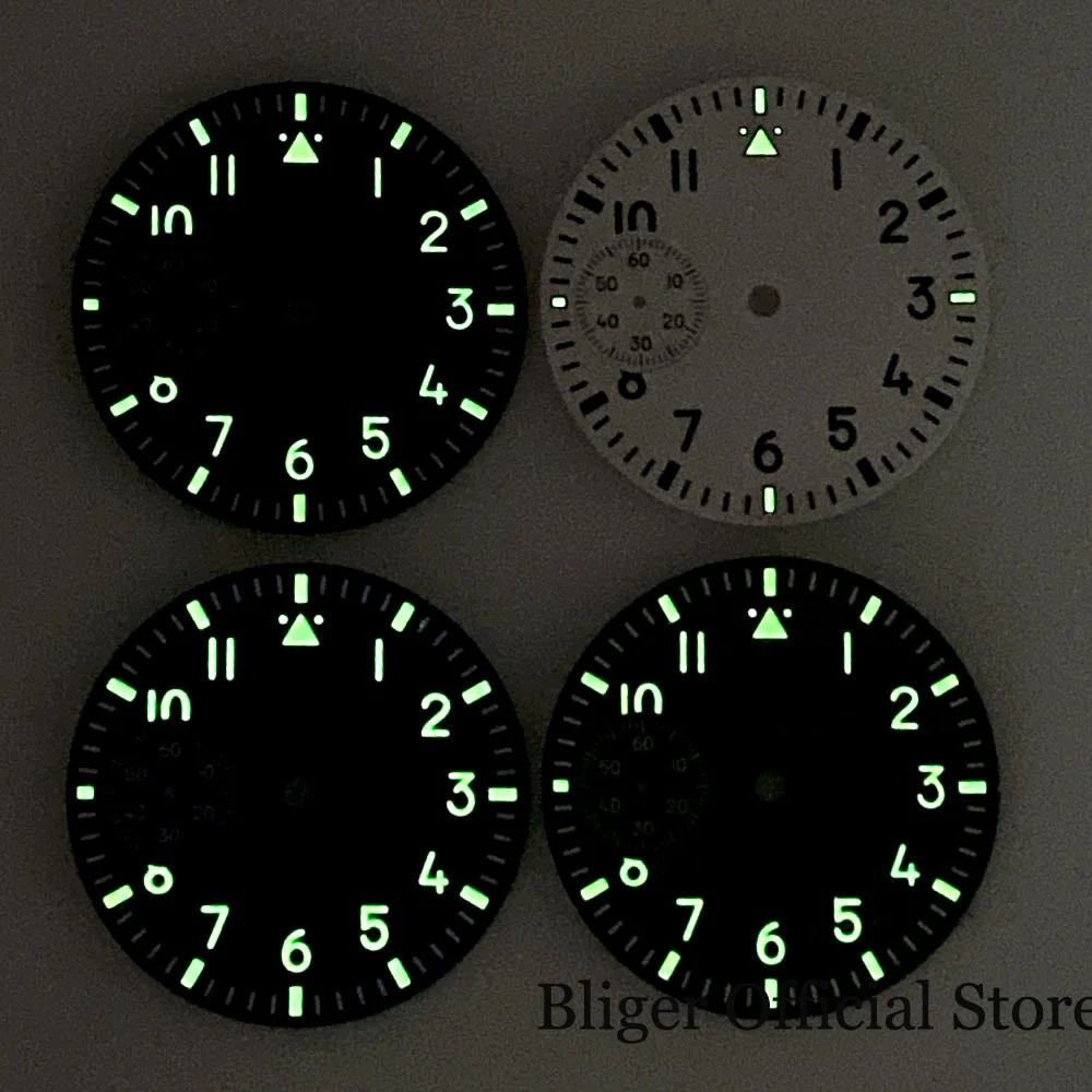 Luminous fit ETA 6497 ST 3600 Mechanical 37MM Watch Dial Sunburst Blue/Green Dial Black Edge Hand Set