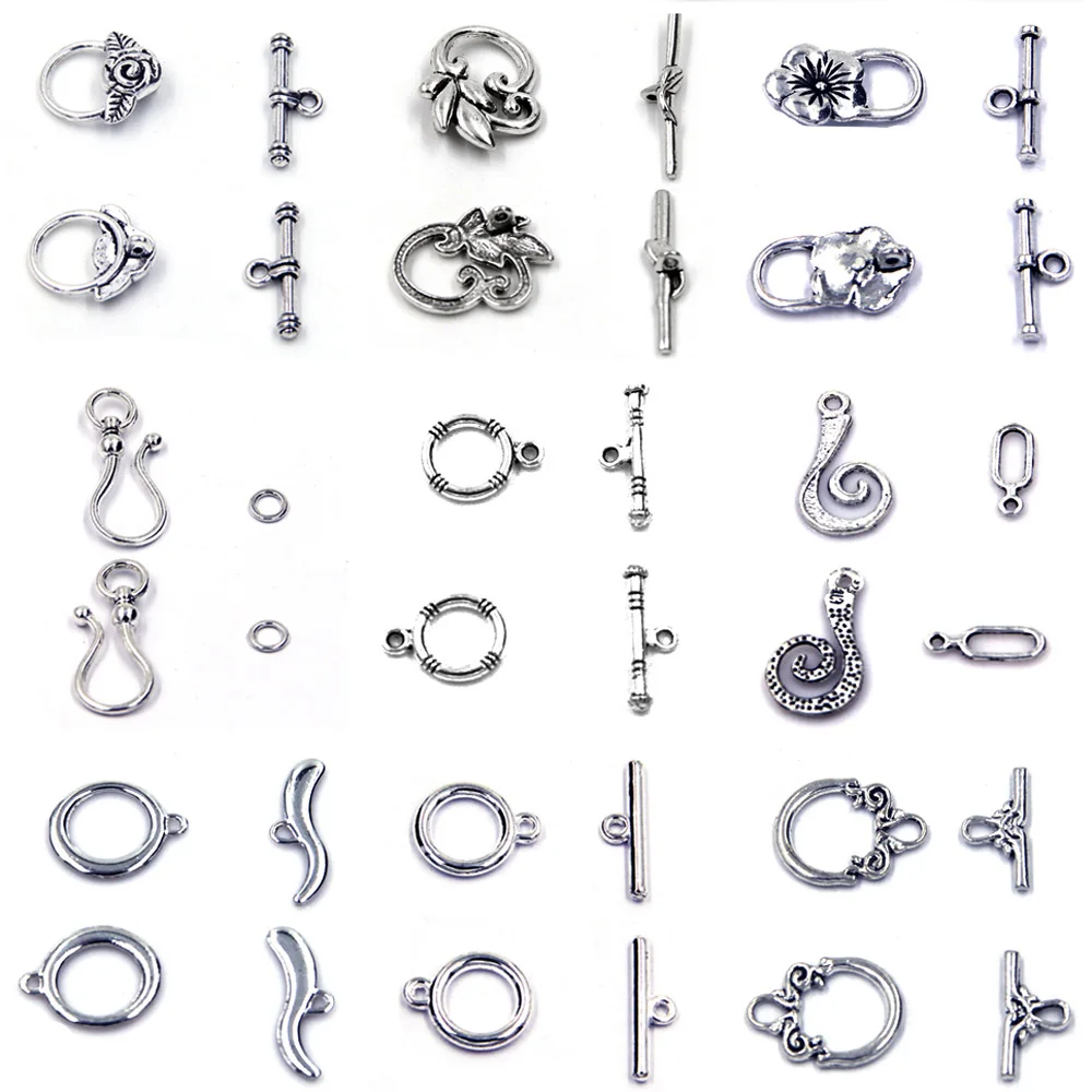 

10Sets Toggle Clasps Lock Key Flower Silver Bronze Tone Metal Fit Charm Bracelets Jewelry DIY Findings