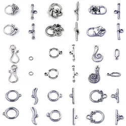 10Sets Toggle Clasps Lock Key Flower Silver Bronze Tone Metal Fit Charm Bracelets Jewelry DIY Findings