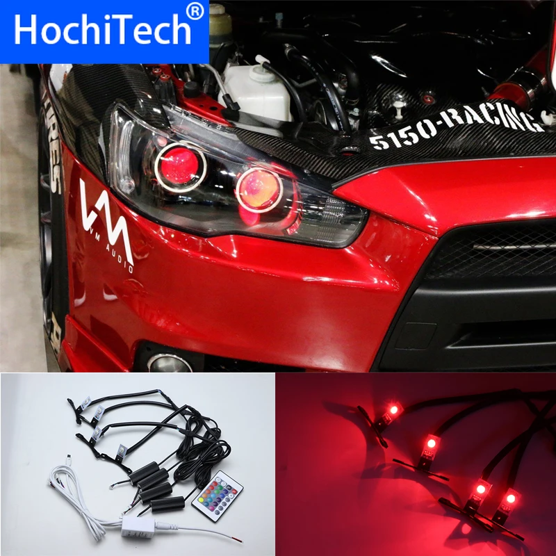 

4 шт. многоцветные RGB Demon Eye светодиодные глаза дьявола с беспроводным пультом дистанционного управления для двойных линз, автомобильные мотоциклетные фары, модернизация проектора