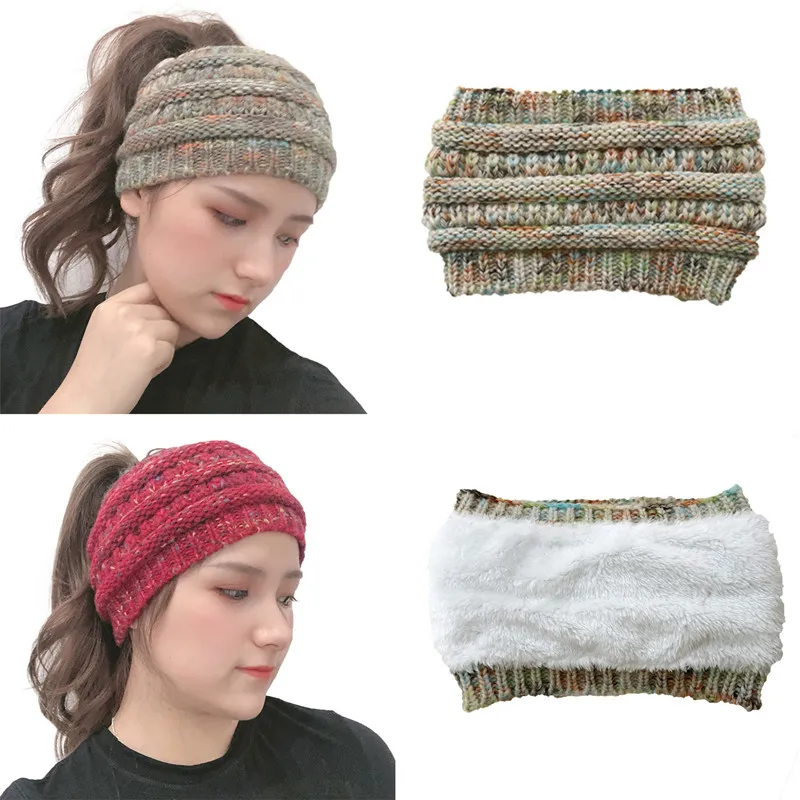 

Fleece Lined Headband Ponytail Elastic Hairband Keep Warm Knitted Wide Headband Women Girl Hair Accessories Fashion Headwrap