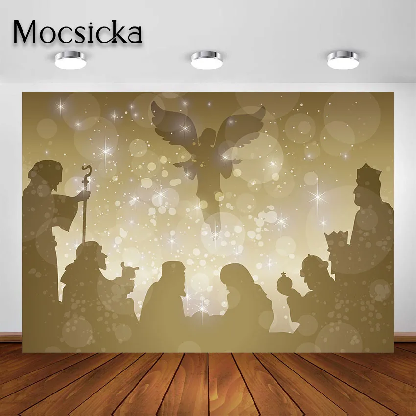 Mocsicka Jesus Love Kids Photography Backdrop Christmas Figurines Jesus Christ Scene Background for Photo Studio Photocall