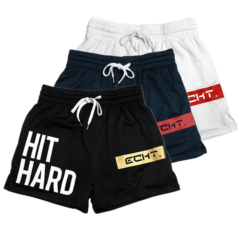 New Men Shorts Fitness Bodybuilding Shorts men Summer Gyms Workout Male Breathable Mesh Quick Dry Sportswear Jogger Beach Shorts