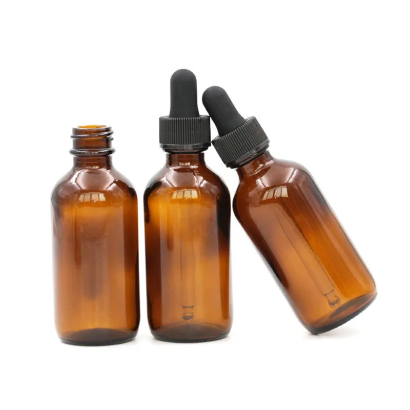 60ml Empty Amber E liquid Dropper Glass Bottle Boston Round Glass Bottles 2oz With Black Childproof Cap For Essential Oils