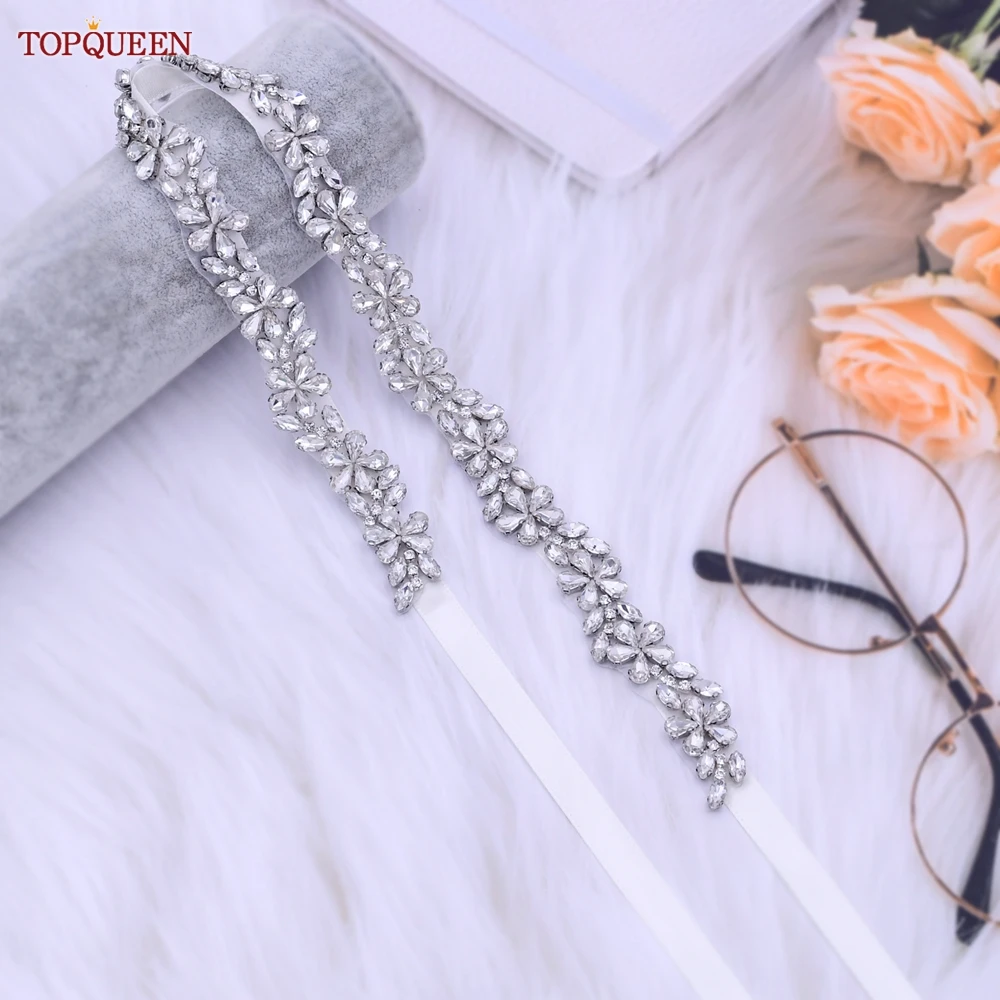 TOPQUEEN S37 Bridal Belts Silver Diamond Rhinestones Wedding Bridesmaid Formal Women For Party Dress Moroccan Sash Sparkly Cute