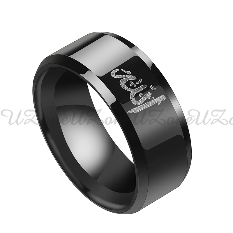 8MM Black Muslim Allah Ring Women Men Islam Arabic God Messager Stainless Steel Ring Quran Middle Eastern