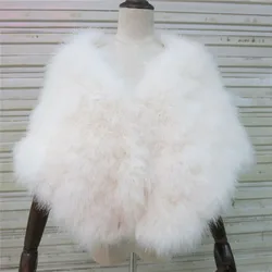 Weiß pelz cape Real ostrich feder fell schal winter fluffy warm stola braut cape Mantel S19