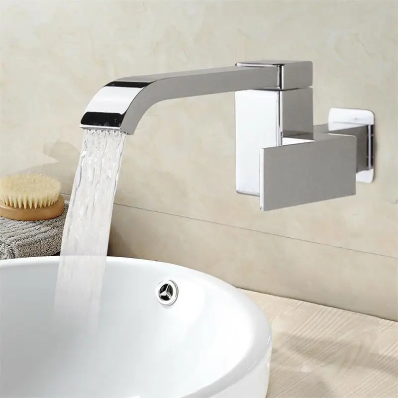 Wall Mount Faucet Single Cold Tap Kitchen Bathroom Sink Faucet 360° Rotatable Waterfall Basin Solid Brass Laundry Pool Tap