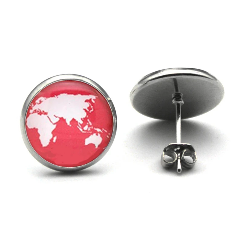 Retro World Earth Studs Earrings World Map Glass Earrings Globe Jewelry World Earth World Travel Stud Earrings for Woman Men
