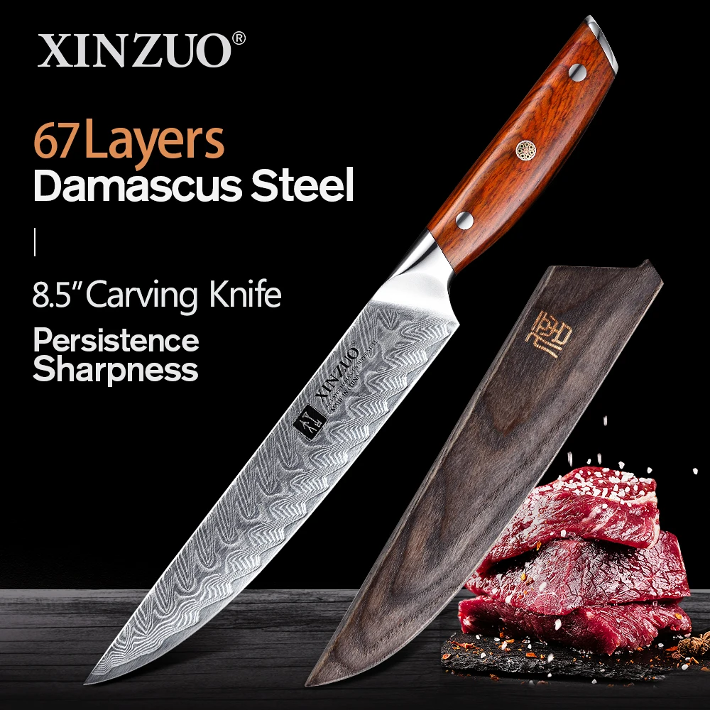 

XINZUO 8.5'' Inch Carving Knife Damascus Steel Cleaver Slicer Knife Damascus Steel Blade Razor Sharp Slicing New Kitchen Knives