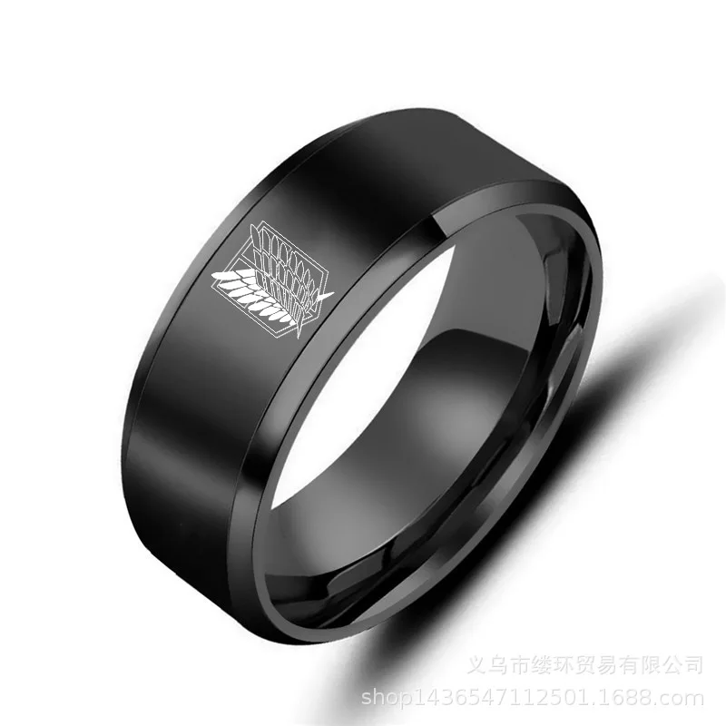 5 colors Attack on Titan Black  sliver Stainless Steel Ring Wings Of Liberty Flag Finger Rings For Men Women Jewelry Anime Fans