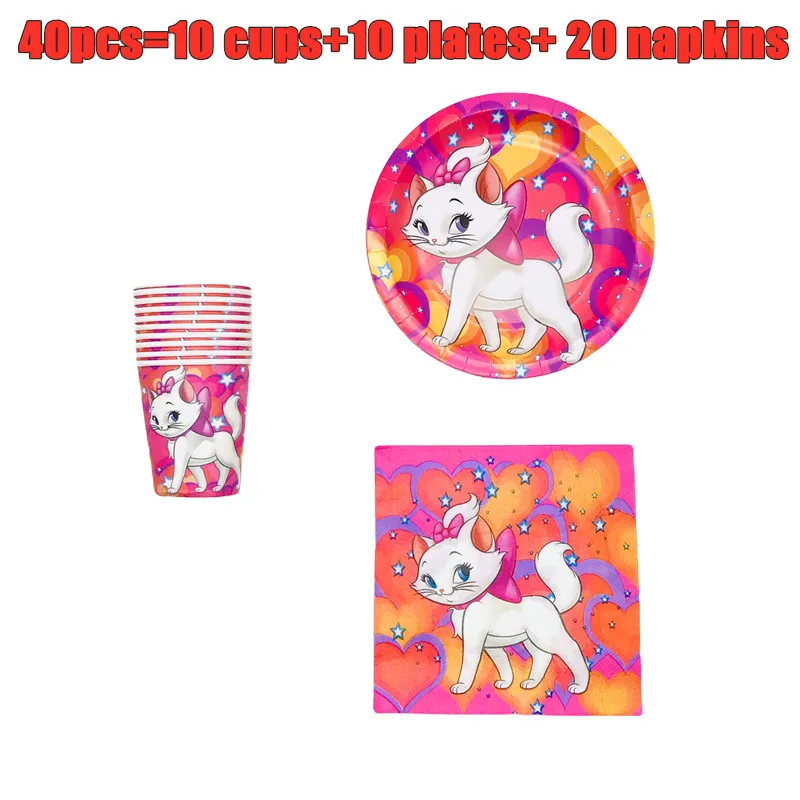 Marie Cat Theme Birthday Party Decoration Supplies Disposable Tableware Paper Plates Cups Napkins Kids Baby Shower Favors Set