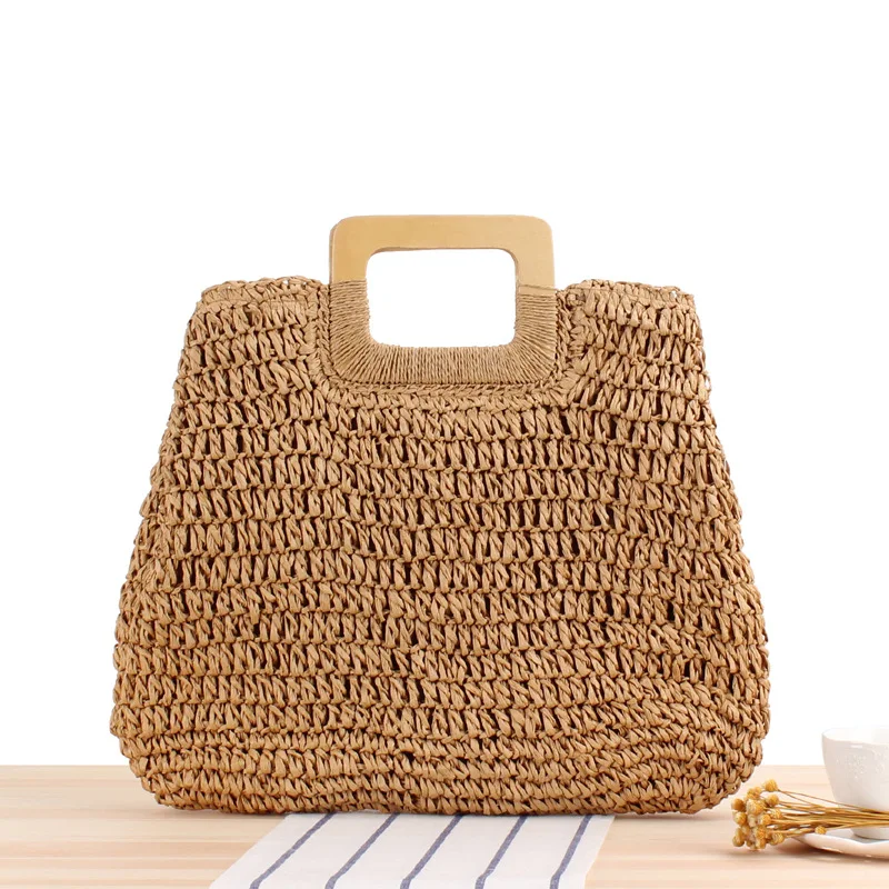 45x36CM Retro Hand-woven Bag Large Capacity Handbag Hollow Straw Bag Ins Seaside Vacation Beach Bag a7181