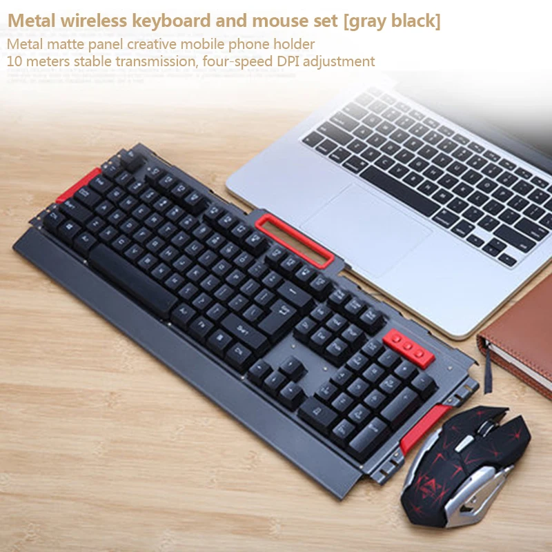 Hk50 teclado sem fio e mouse conjunto botão flutuante teclado de metal para casa teclado de jogos