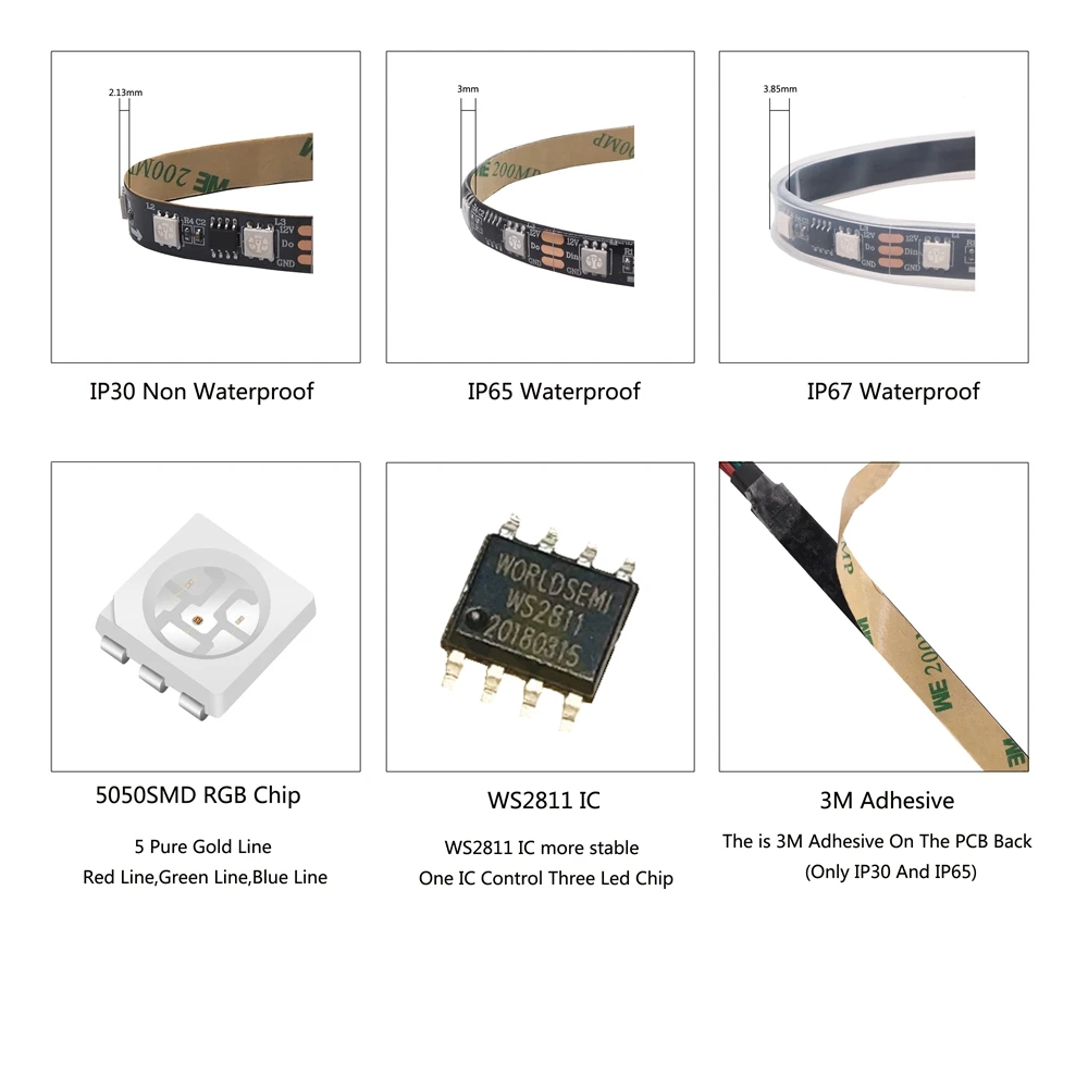 WS2811 RGB Led Strip Light   5050 RGB Addressable 30/48/60Led Pixel Strip Light Full Colors Led Strip Ribbon Flexible Digital Le