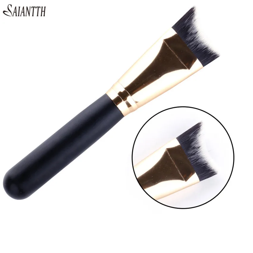 SAIANTTH Single curve curved foundation brush wooden handle gold tube crescent head cosmetic brush pincel maquiagem face makeup