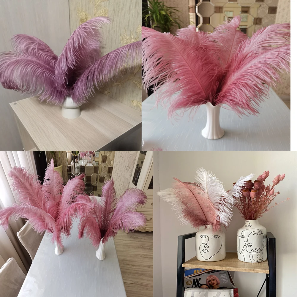 Hotsale Feathers DustyนกกระจอกเทศสีชมพูPlumeย้อมขนาดใหญ่นกกระจอกเทศFeather Plumasสำหรับกระโปรงชุดตกแต่งหัตถกรรมDIY Size15-60cm