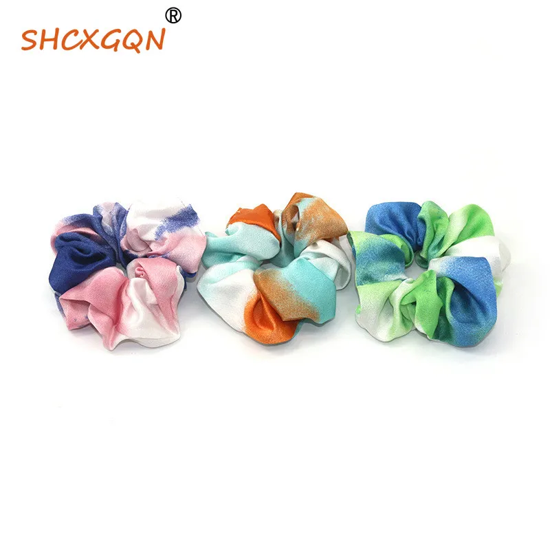 Rainbow gradual Scrunchies Tie-dye Hair Ring Ties For Girls Ponytail Holder Rubber Band Elastic Hairband Hair Accessories ACC133