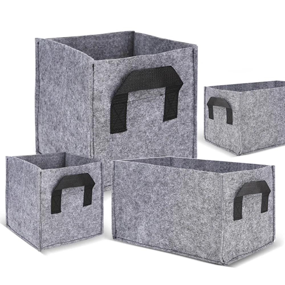 1pcs Gray Square Fabric Grow Bags Felt Growing Bag Pots Home Gardening Plant Vegetable Flower Growing Planter Container