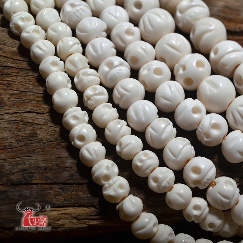 Natural yak bone bead hand-chain necklace DIY beads Handmade Carved SKULL beads for jewelry making 12mm 10mm 8mm hole 1.5mm