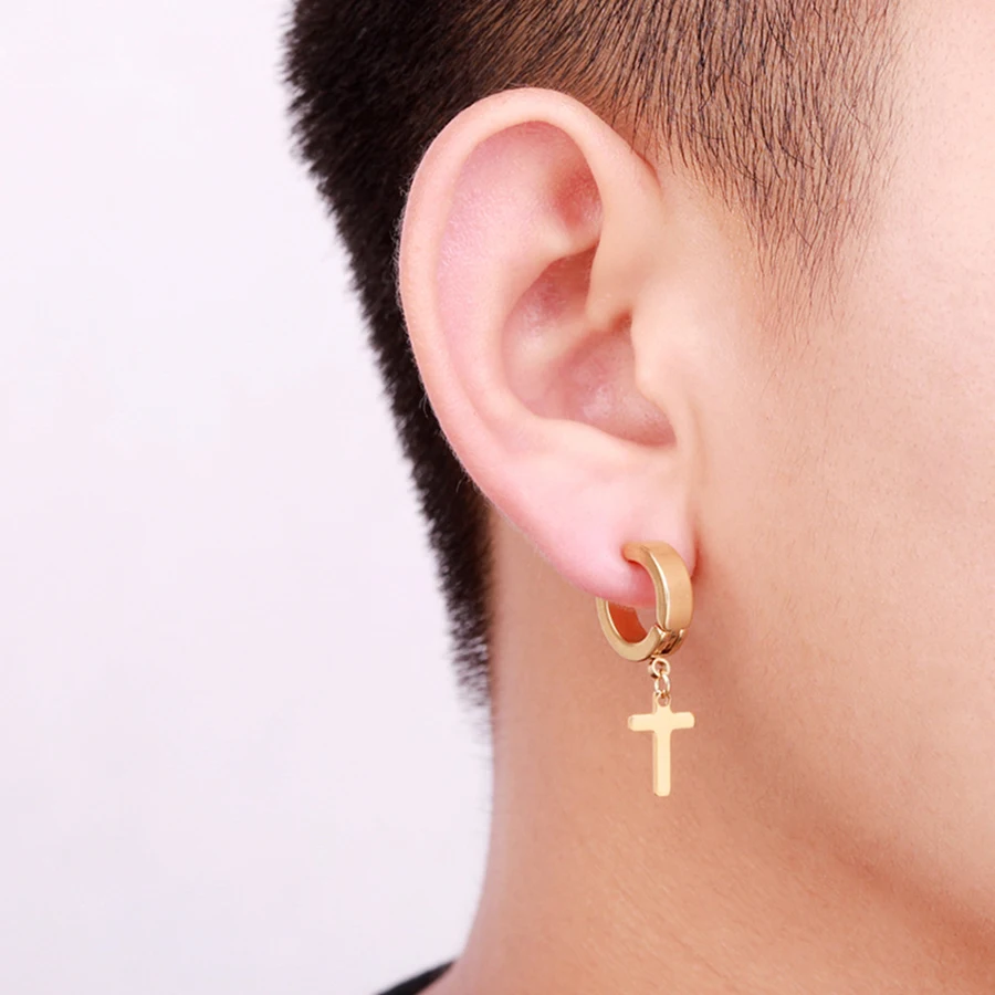 Pendientes de acero inoxidable con forma de cruz para hombre y mujer, aretes colgantes, hipoalergénicos, estilo Hip Hop, Punk, 1 par