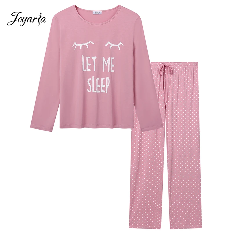 Joyaria Round Neck Pajama for Women Long Sleeve Top and Pants Pjs Set with Pockets