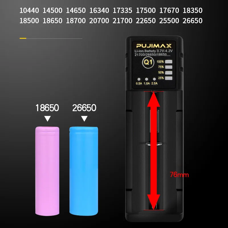 PUJIMAX 18650 battery charger Smart charging Adjustable current 26650 21700 14500 26500 22650 Li-ion Rechargeable Battery charge