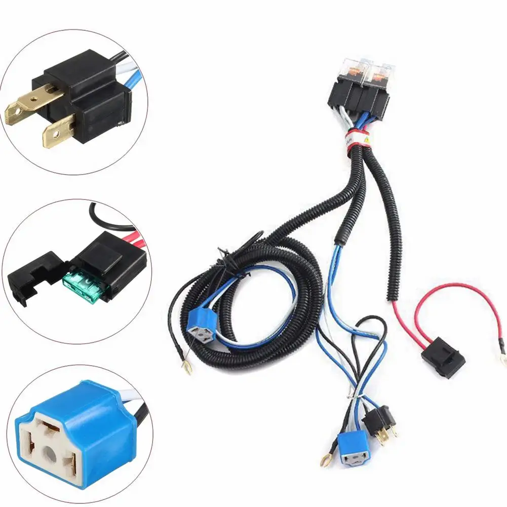 H4 LED Headlight Enhancer Bulb Relay Wiring Harness Plug Kit Car Headlight Brightener with Relay Booster Light Beam