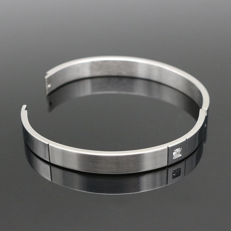 Top Quality Luxury 8MM Men Cuff Bracelet Stainless Steel Zircon Charm Bangle Bracelet For Men Simple Bracelet Fashion Jewelry