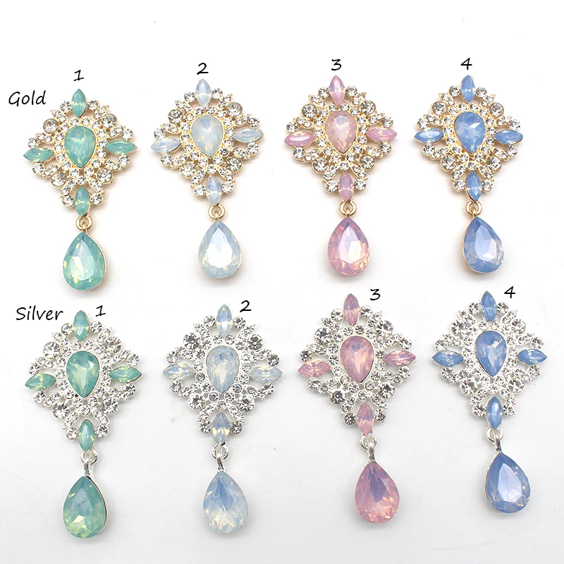 New 5PCS 65*35MM Rhombus Alloy Rhinestone Brooch Pendant   DIY Sewing Beautiful Button for Clothing Wedding Decortion Accessorie