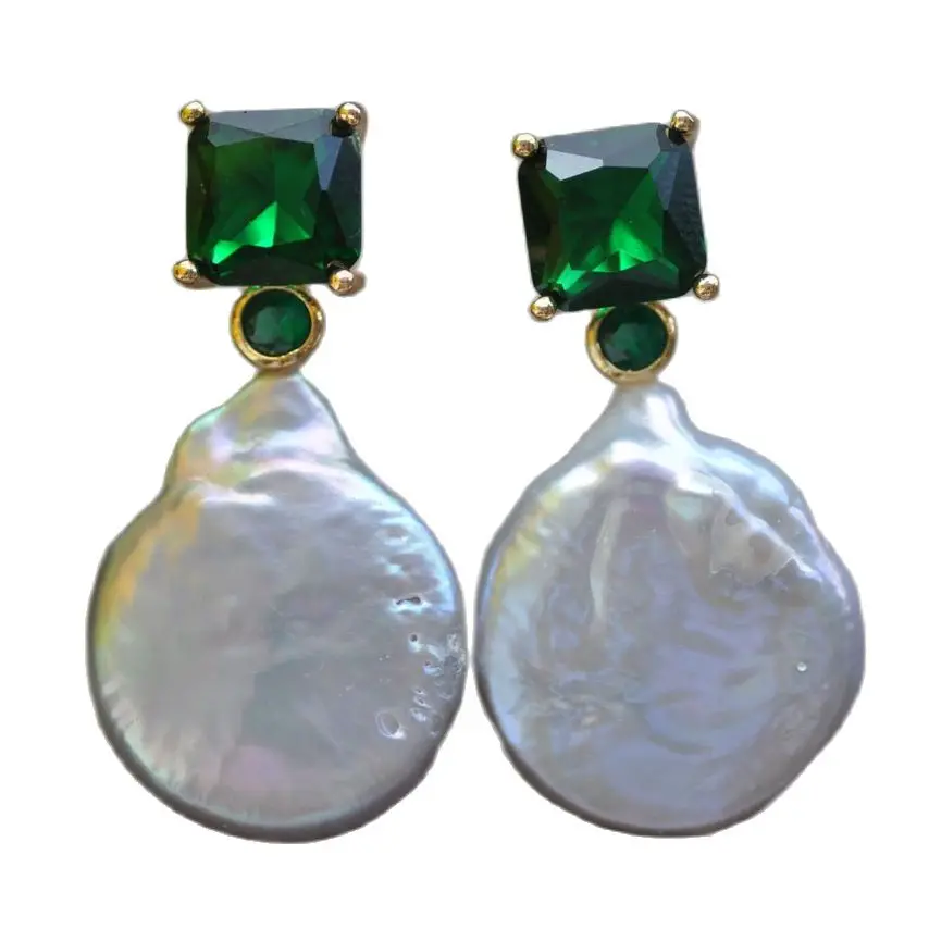 MTC·STAR Z10177 22mm Gray Coin Freshwater Pearl Beryl Earring