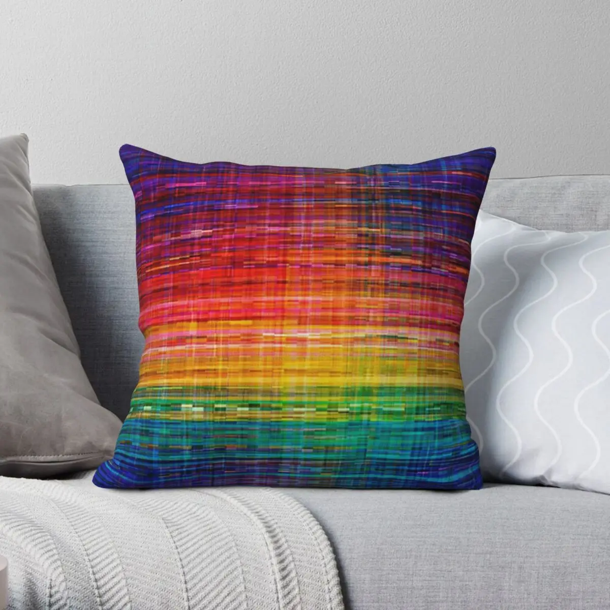 Rainbow Seamless Rustique Fabric Square Pillowcase Polyester Linen Velvet Printed Zip Decorative Sofa Cushion Cover