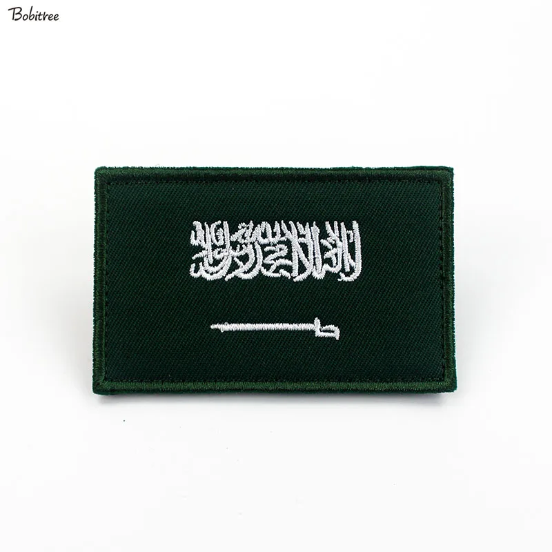 Saudi Arabia Flag Patch with Hook Loop Embroidered National Banner Badges Armband Appliques Stick on Backpack Clothes Patches